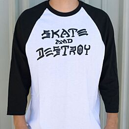 Thrasher Skate And Destroy White Black Raglan