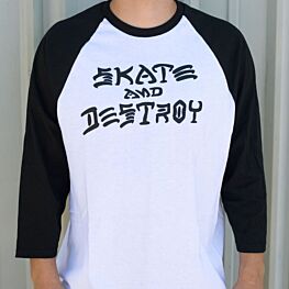 Thrasher Skate And Destroy White Black Raglan