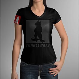 Tunnel Rats Silhouette Outline Women's Black On Black V-Neck T-Shirt