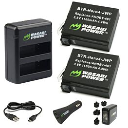 Wasabi GoPro HERO4 Dual Battery Wall, Auto Charger + 2 Batteries